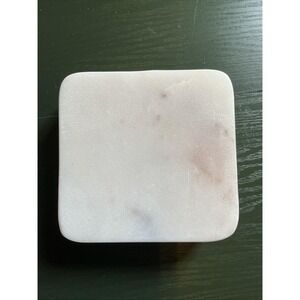 Set Of Four 4" White Marble Coasters, Square, Rounded Corners, Cork Backed